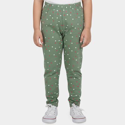 Girls' Green Straight Fit Heart Printed Pyjama