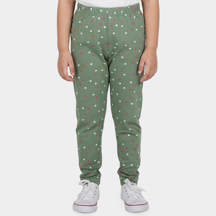 Girls' Green Straight Fit Heart Printed Pyjama, हल्का हरा, large