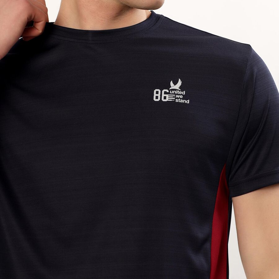 Men's Deep Midnight Navy Blue Crew Neck Athleisure T-Shirt, Navy Blue, large