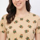 Women's Brown Round Neck Teddy Bear Printed Night Suit, Brown, small