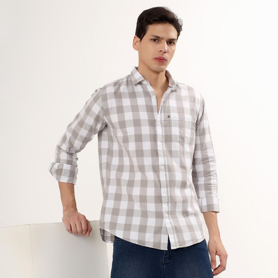 Men's 100% Cotton Regular Collar Casual Shirt , हल्का ग्रे, large image number null
