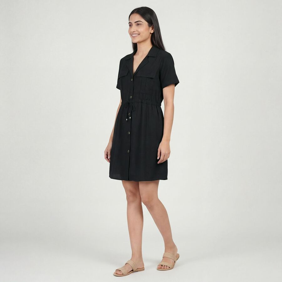 Women's Black High Neck Ribbed Bodycon Dress, Black, large