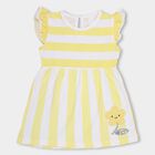 Girls' Bright Yellow And White Striped Flutter Sleeve Frock, Yellow, small image number null
