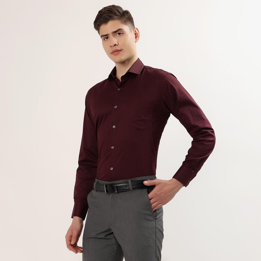 Men's Wine Spread Collar Slim Fit Formal Shirt, Wine, large