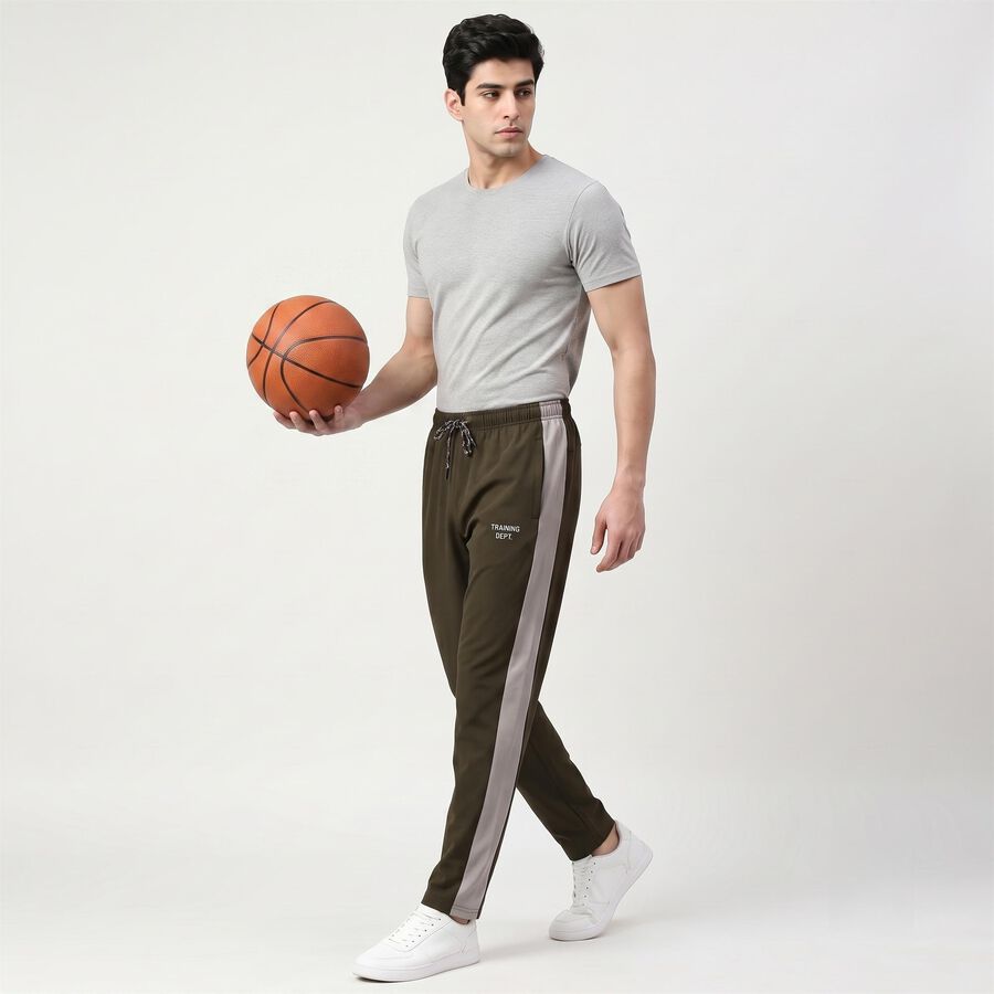 Men's Olive Green Regular Fit Side-Striped Track Pants, ओलिव, large
