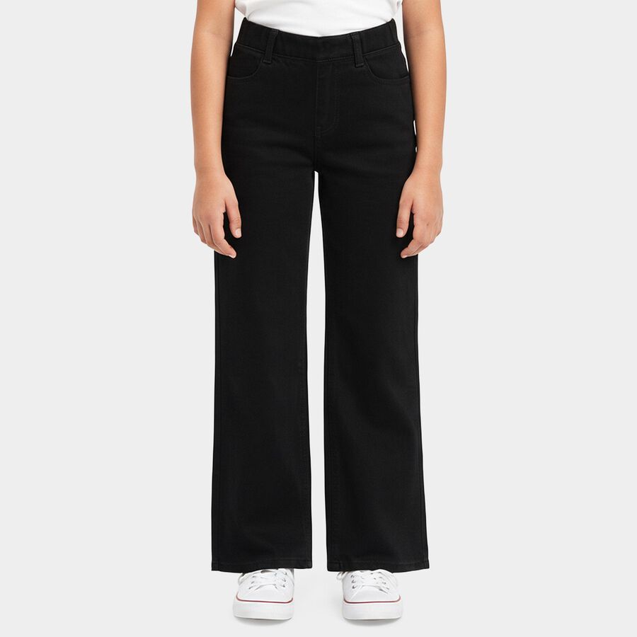 Girls' Black Relaxed Fit Washed Jeans, काला, large