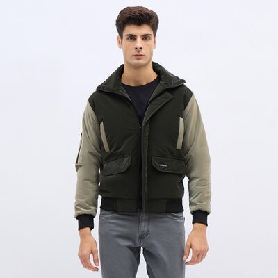 Men's Dark Olive Green Zip Bomber Jacket
