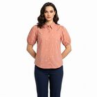 Women's Pink Cotton Floral Spread Collar Regular Fit Shirt, Pink, small