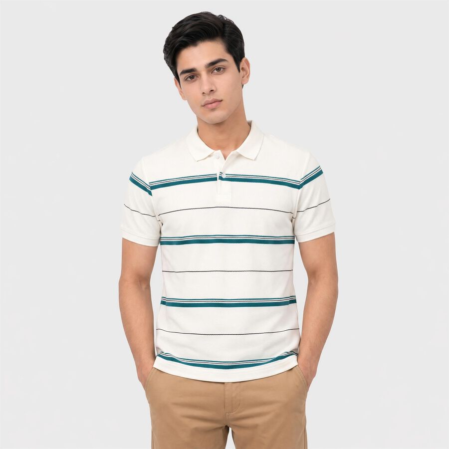 Men White Polo Neck Polo Collared Half Sleeves T-Shirt, ऑफ व्हाइट, large