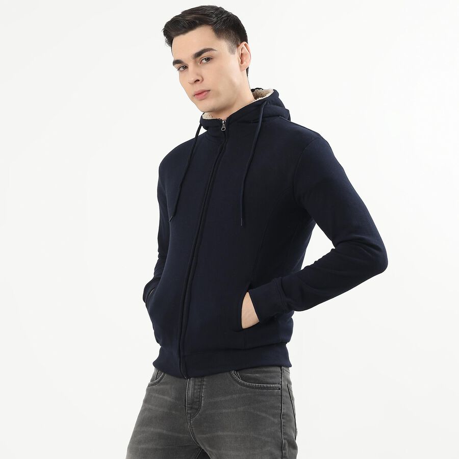 Men's Deep Midnight Navy Hooded Casual Sweatshirt, Navy Blue, large image number null