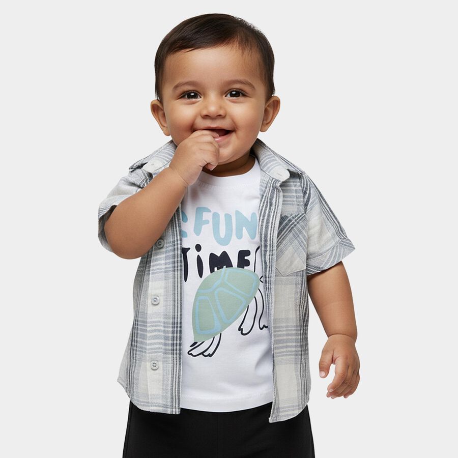 Infants' Light Blue Cotton Mandarin Collar Classic Shirt, Light Blue, large