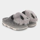 Kids Muted Charcoal Grey Fur Slip-On Winter Slippers, Grey, small image number null