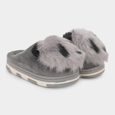 Kids Muted Charcoal Grey Fur Slip-On Winter Slippers