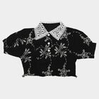 Girls Black Collar Neck Regular T-Shirt, काला, small