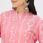 Ladies' Bright Rose Pink Round Neck Placement Printed Kurta, Pink, small image number null