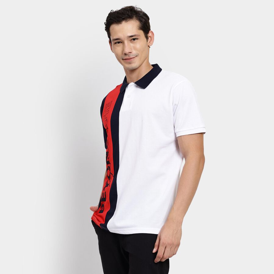 Men's Cotton Collared Half Sleeves T-Shirt, White, large image number null