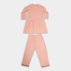 Girls' Soft Peach Embroidered V-Neck Kurta and Pant Fusion Set, Light Pink, small image number null