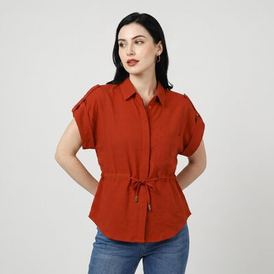 Women's Rust Solid Collared Regular Fit Shirt