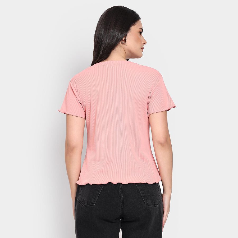 Ladies' Round Neck T-Shirt, गुलाबी, large