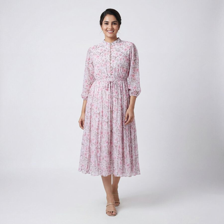 Women's Pink Classic Midi Dress, Pink, large