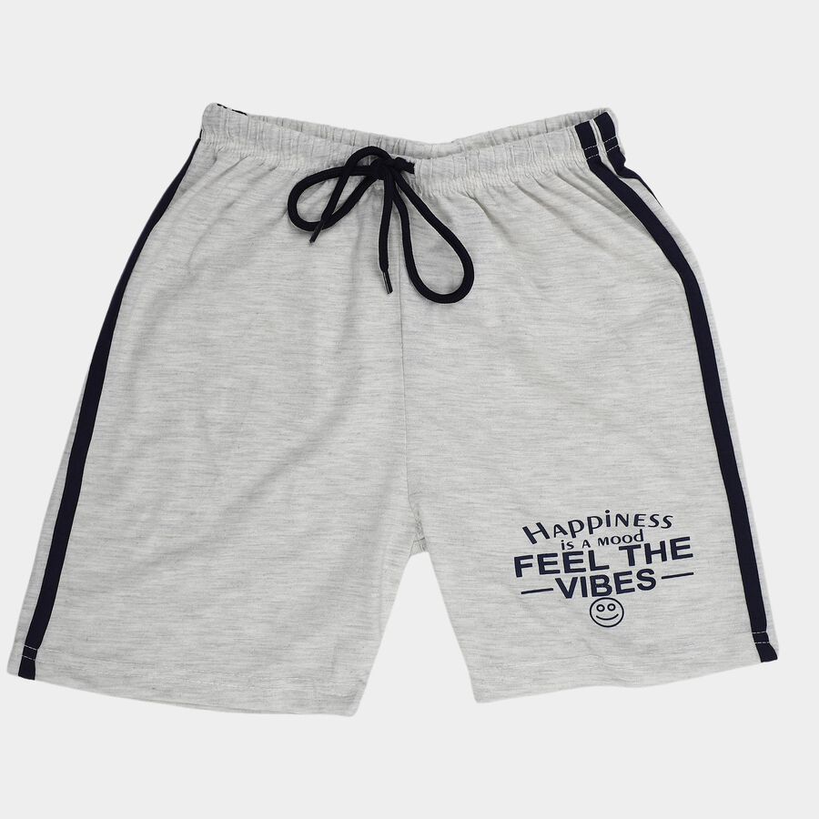 Boys' Ecru Melange Regular Fit Cotton Blend Bermuda Shorts, एक्रू मिश्रित, large