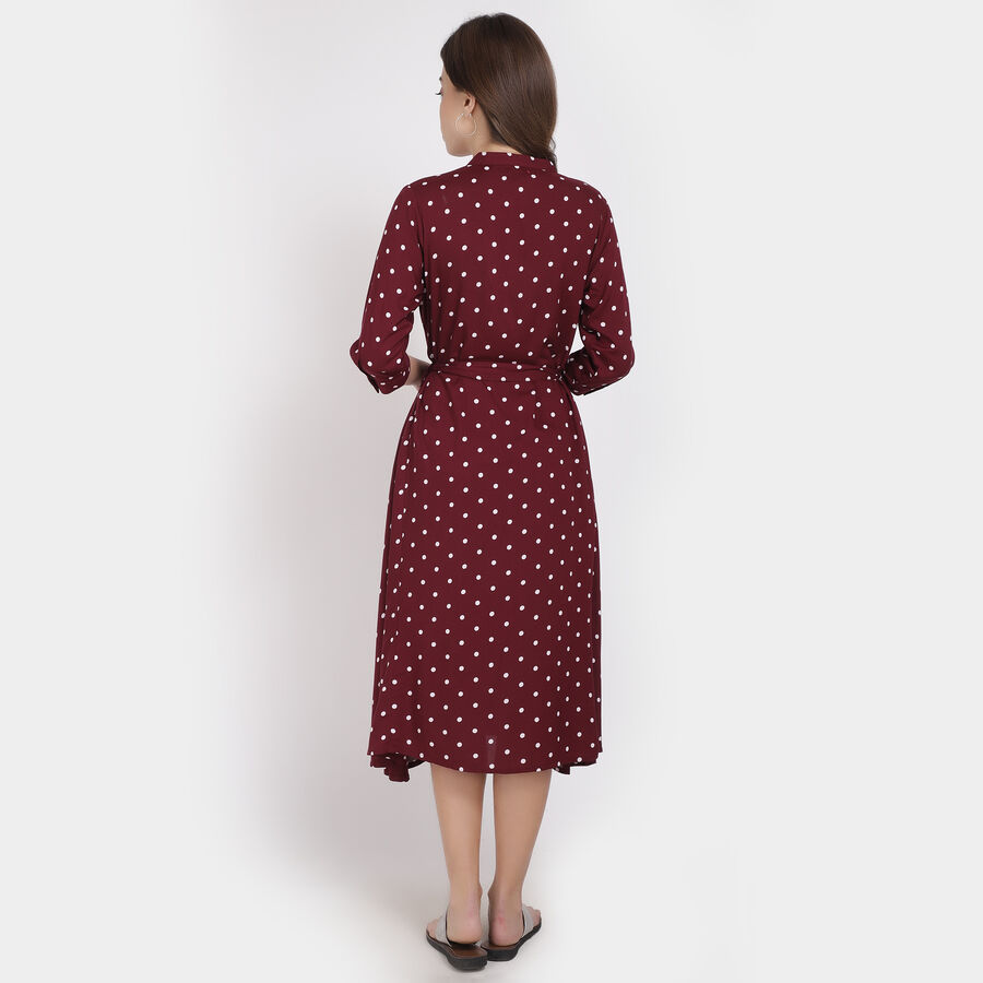 Printed A Line Dress, Wine, large image number null