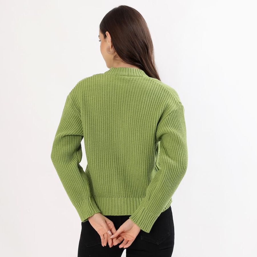 Women's Light Sage Green V-Neck Casual Cardigan, हल्का हरा, large image number null