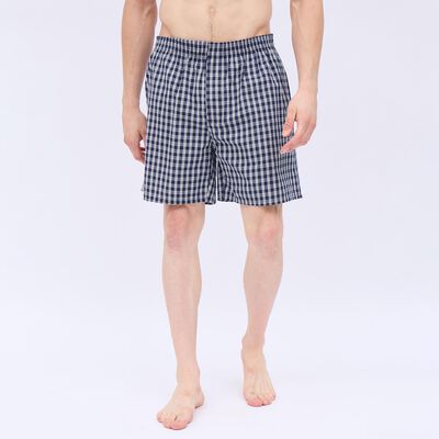 Men's Navy Blue Inner Elastic Checked Boxers