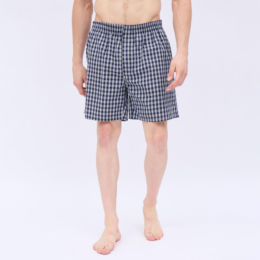 Men's Navy Blue Inner Elastic Checked Boxers, Navy Blue, large image number null