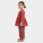 Girls Red Round Neck Fusion Set Upper and Bottom Set, लाल, small