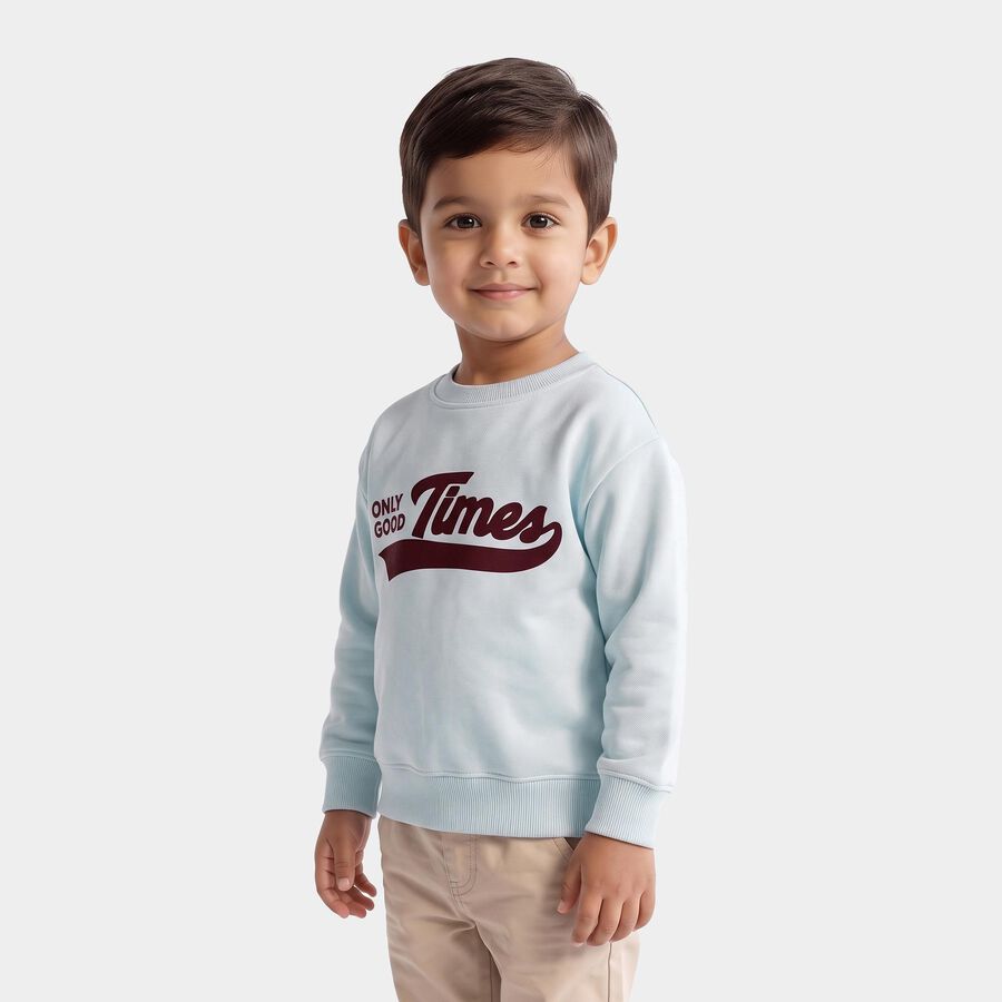 Boys' Light Blue Crew Neck Pullover Sweatshirt, हल्का नीला, large