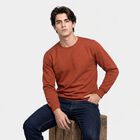 Men's Rust Crew Neck Pullover Sweatshirt, रस्ट, small