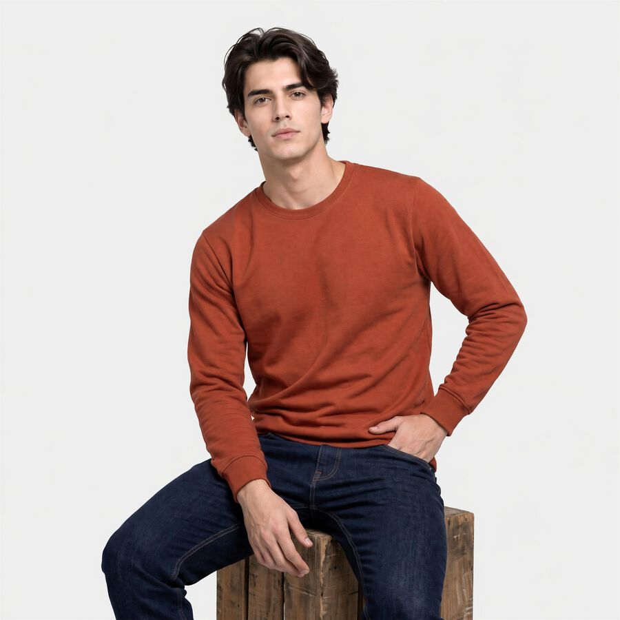Men's Rust Crew Neck Pullover Sweatshirt, रस्ट, large