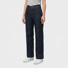 Women's Navy Blue Wide Leg Seam Detail Jeans, Dark Blue, small