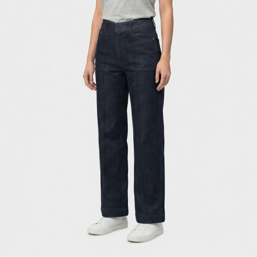 Women's Navy Blue Wide Leg Seam Detail Jeans, Dark Blue, large