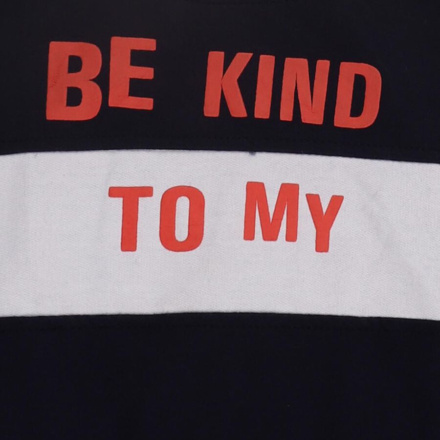 Boys Deep Midnight Navy Blue Hoodie Neck Casual Sweatshirt, Navy Blue, large image number null