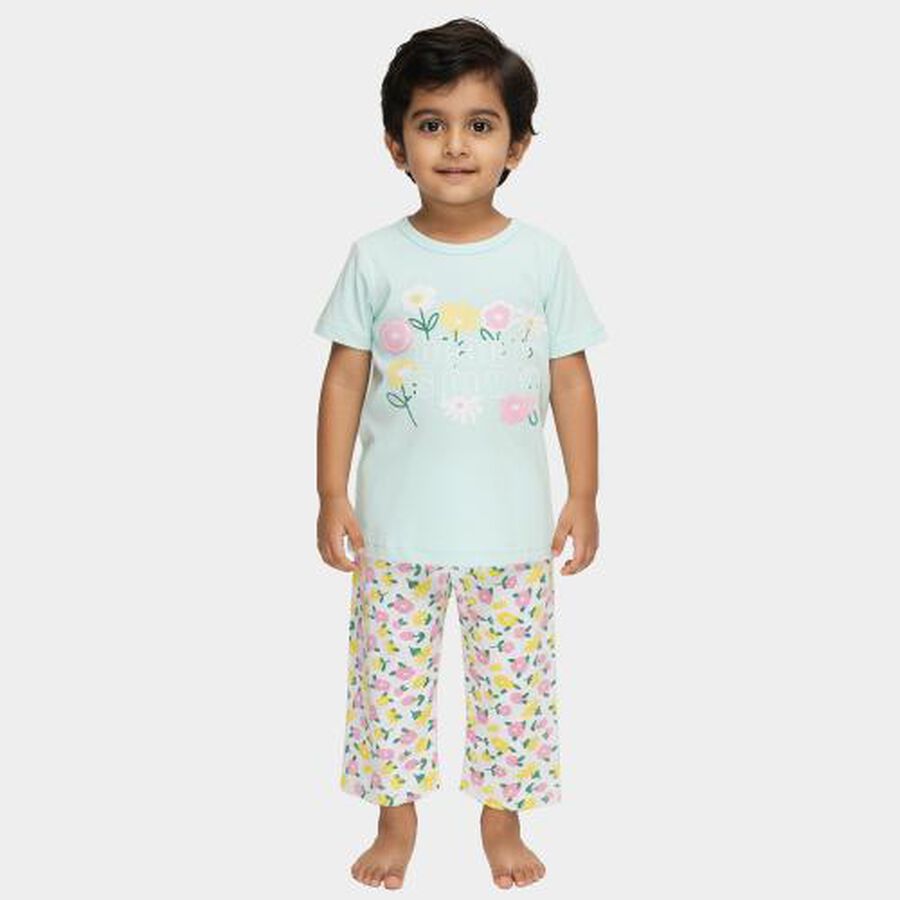 Girls Light Mint Green Round Neck Casual Capri Set, हल्का हरा, large image number null