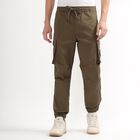 Men's Olive Green Relaxed Fit Cargo Trousers, Olive, small image number null