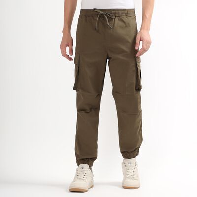 Men's Olive Green Relaxed Fit Cargo Trousers