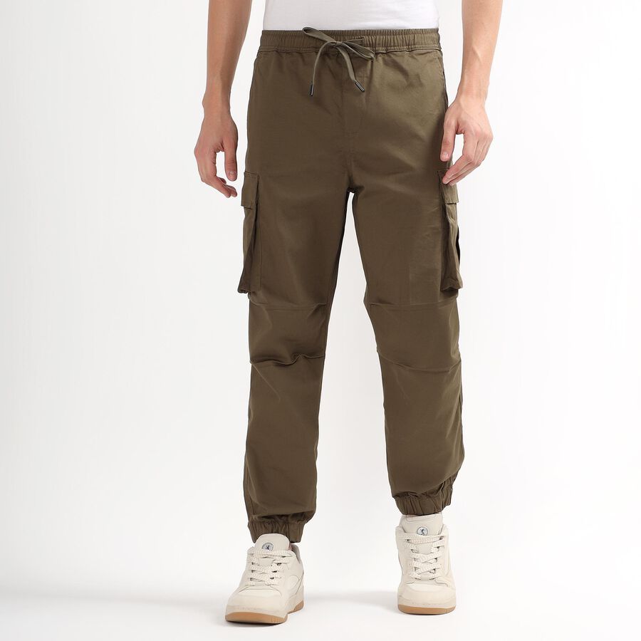 Men's Olive Green Relaxed Fit Cargo Trousers, Olive, large image number null