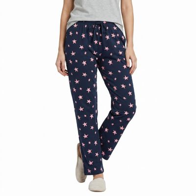Women's Navy Blue Straight Fit Star Printed Pyjama
