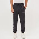 Men's Charcoal Black Regular Fit Side-Typography Track Pants, Dark Grey, small image number null
