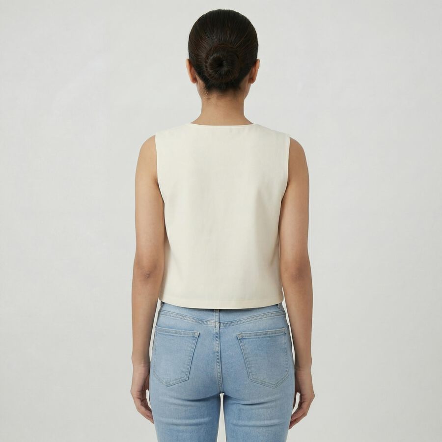 Women's Off-White Round Neck Casual Top, Off White, large