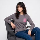 Women's Grey Round Neck Regular Top, गहरा ग्रे, small