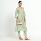 Women's Light Sage Green V-Neck Embroidered Kurta, हल्का हरा, small image number null