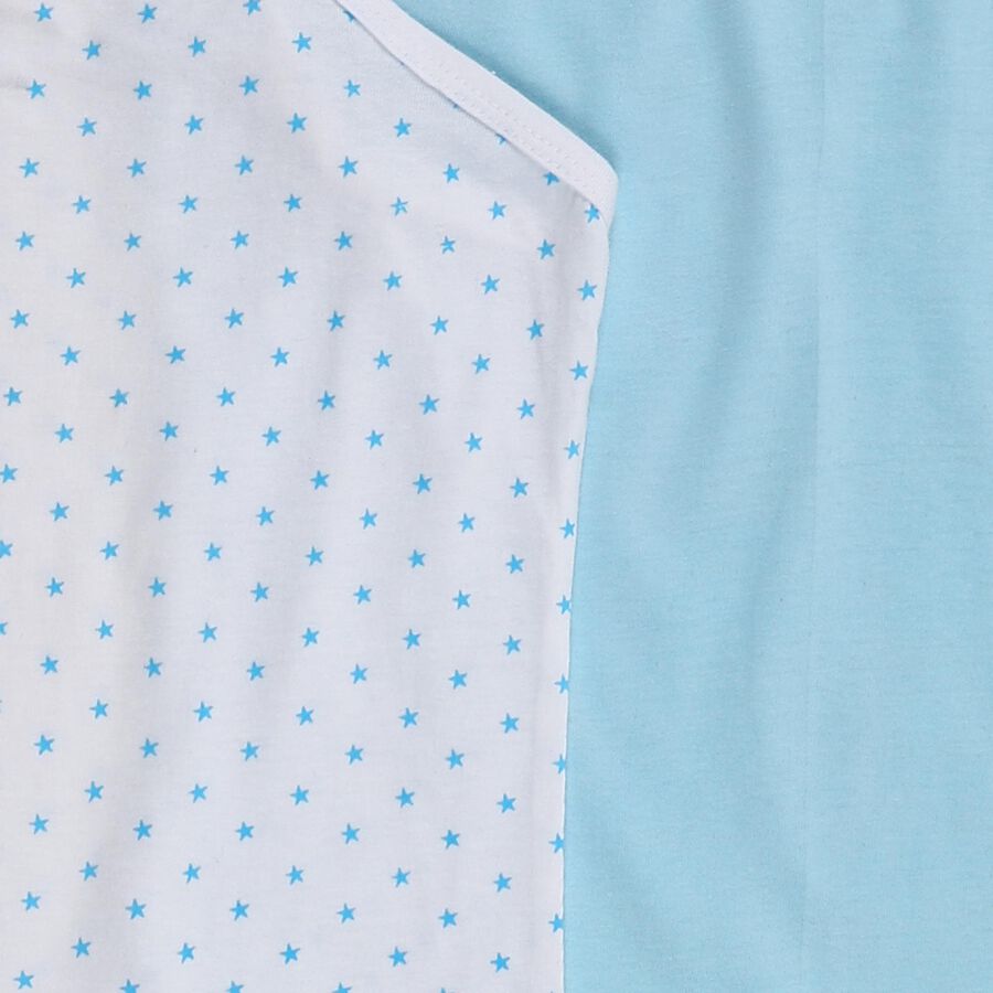 Girls' Soft Sky Blue and White Cotton Square Neck Sleeveless Vest, आइस ब्लू, large image number null