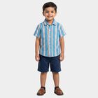 Boys Blue Cotton Short Sleeves Collared Regular Fit Shirt, Mid Blue, small