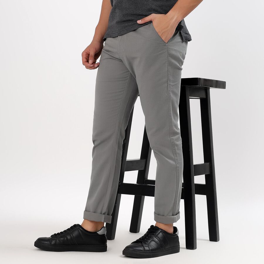 Men's 100% Cotton Slim Fit Casual Trousers, Light Grey, large image number null