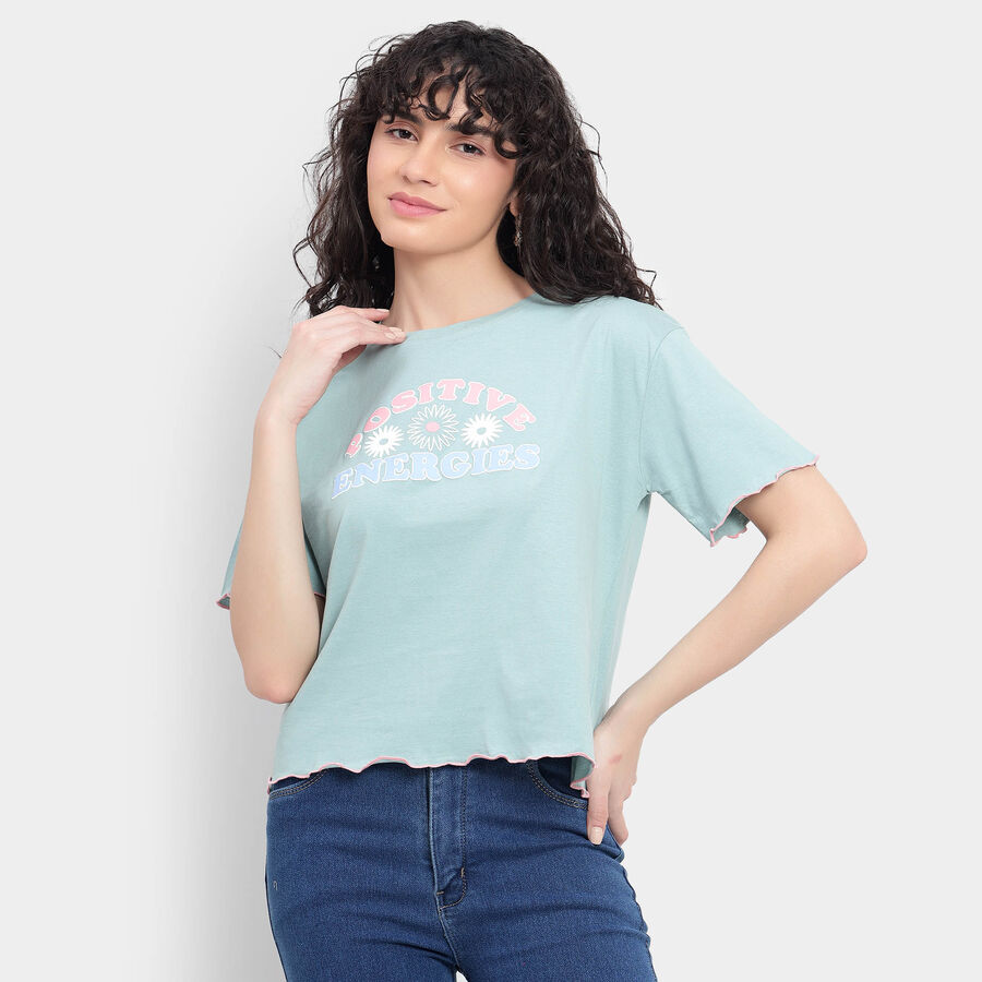 Cotton Round Neck T-Shirt, Light Green, large image number null