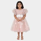 Girls' Soft Pink Layered Floral Party Frock, Pink, small image number null